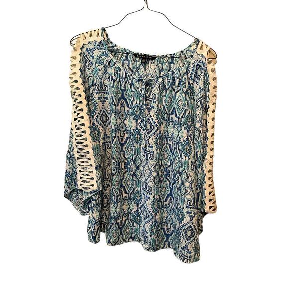 Zac & Rachel Top Women's Large Blue Printed 100% Polyester Long Sleeve Pullover - Picture 1 of 7